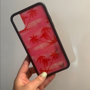 iPhone XS case. Wildflower pink, red palm trees